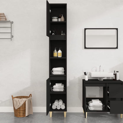 Berkfield Bathroom Cabinet Black 30x30x190 cm Engineered Wood