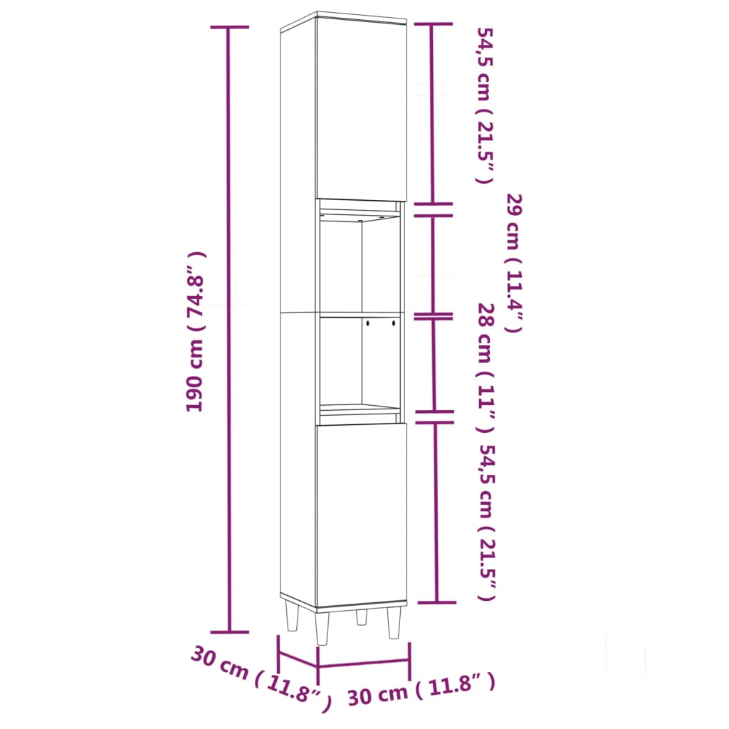 Berkfield Bathroom Cabinet Black 30x30x190 cm Engineered Wood