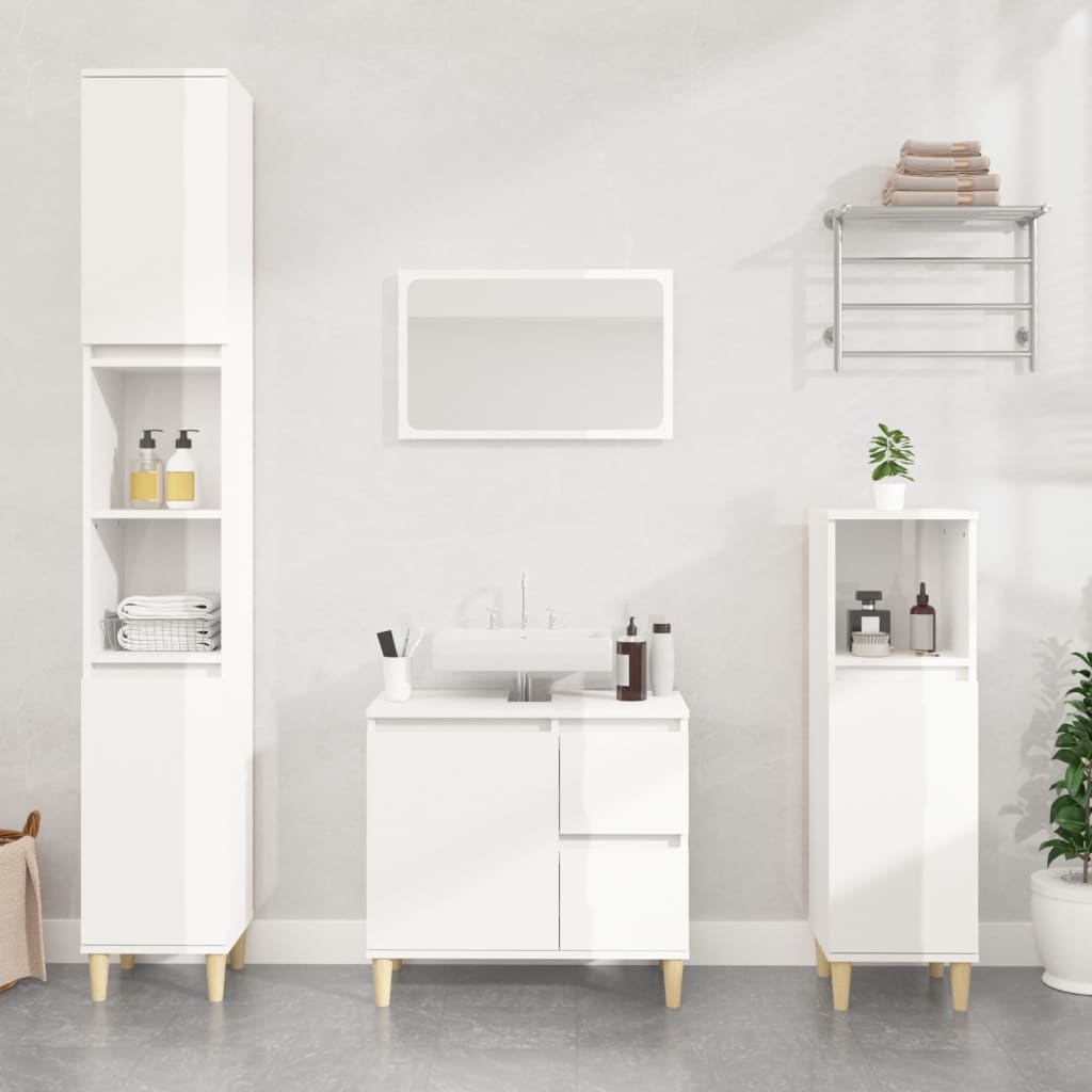 Berkfield Bathroom Cabinet High Gloss White 30x30x190 cm Engineered Wood