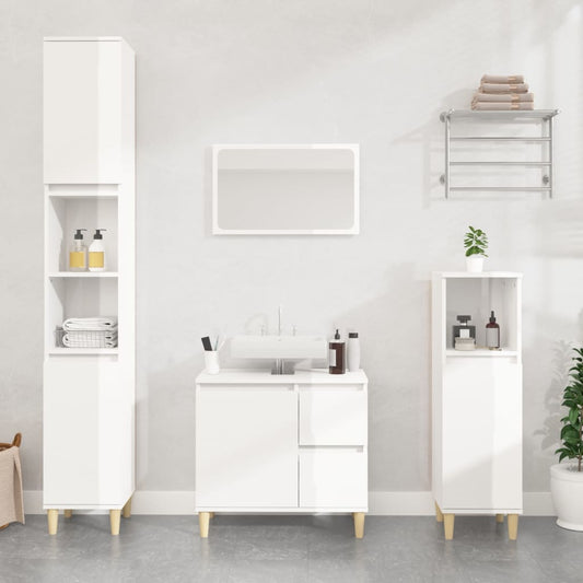 Berkfield Bathroom Cabinet High Gloss White 30x30x190 cm Engineered Wood