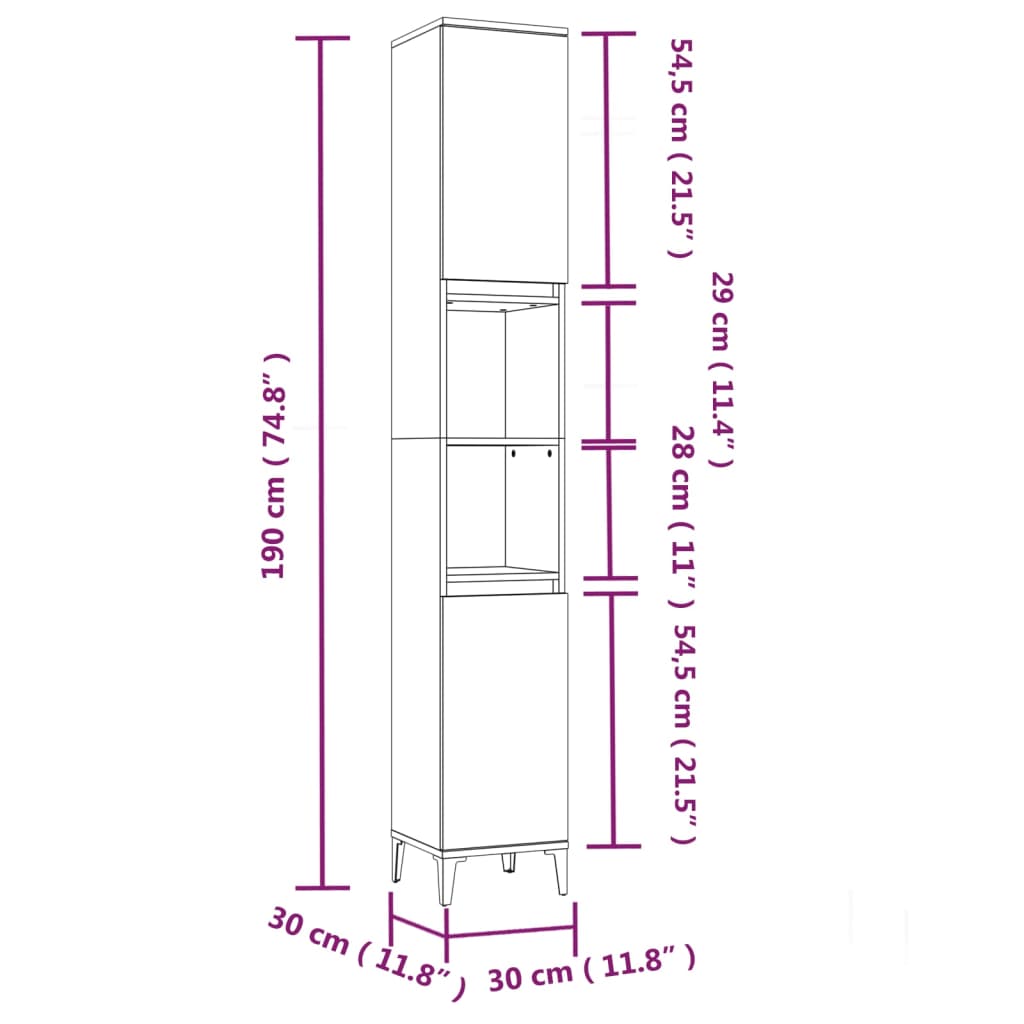 Berkfield Bathroom Cabinet White 30x30x190 cm Engineered Wood