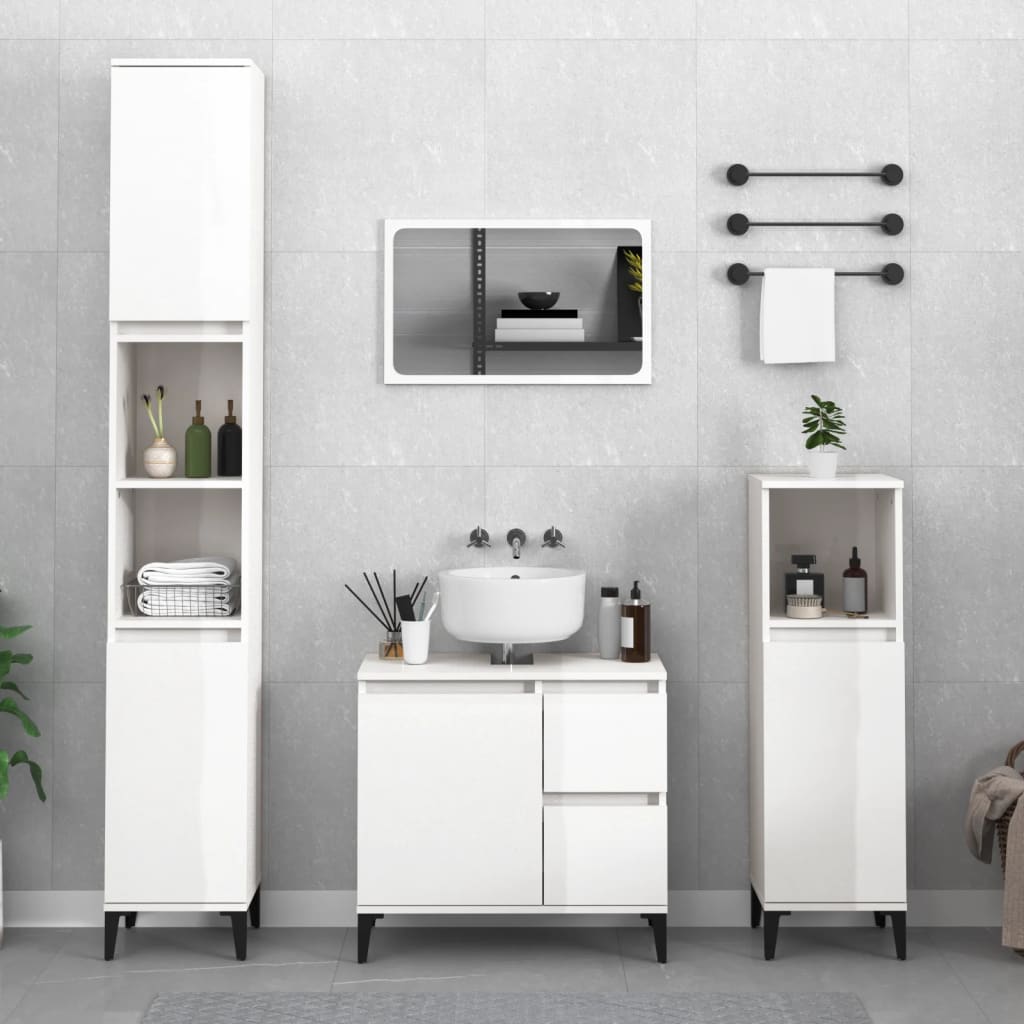 Berkfield Bathroom Cabinet High Gloss White 30x30x190 cm Engineered Wood