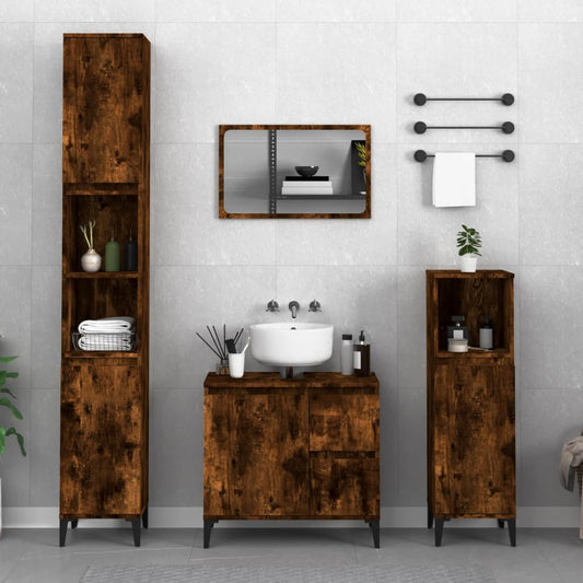 Berkfield Bathroom Cabinet Smoked Oak 30x30x190 cm Engineered Wood