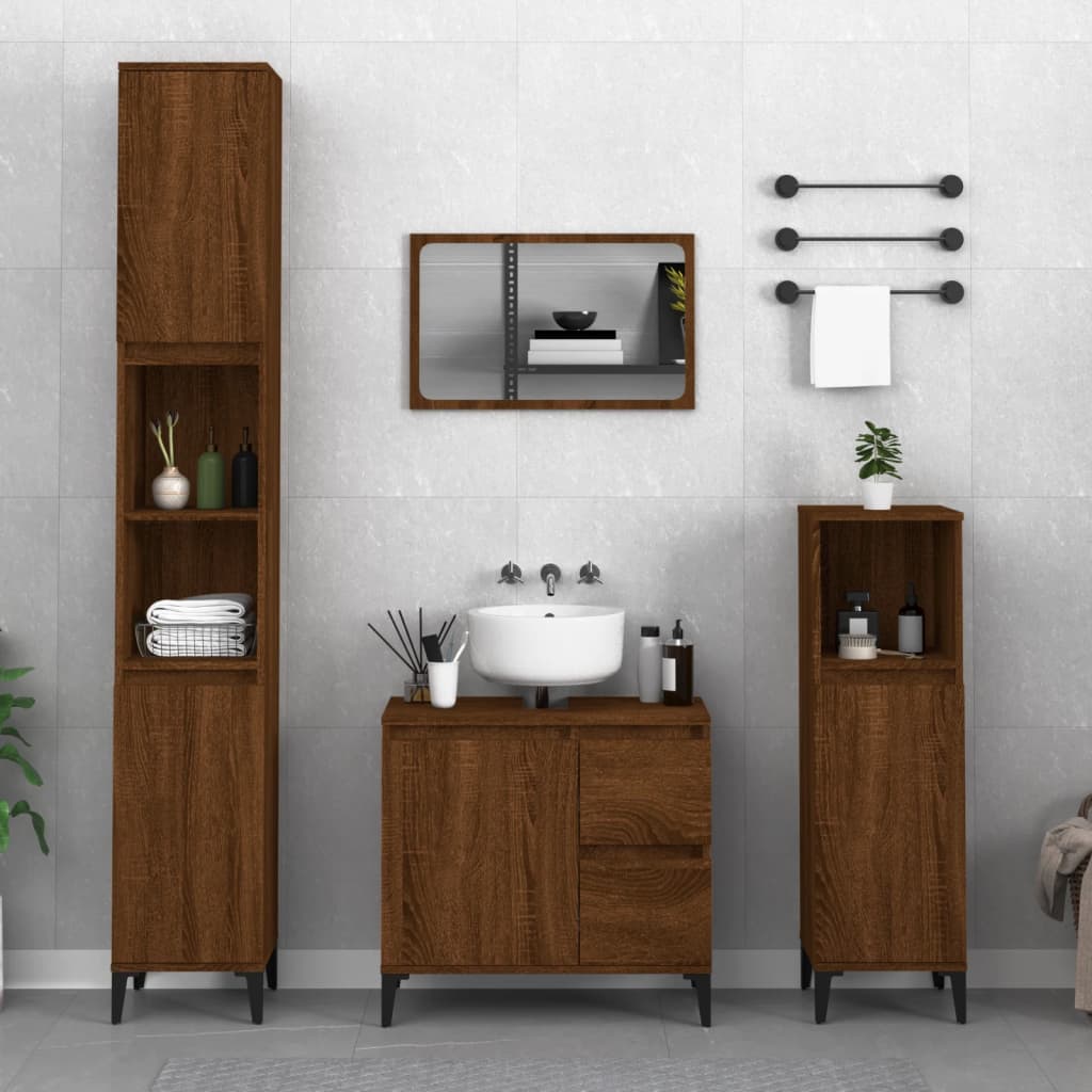 Berkfield Bathroom Cabinet Brown Oak 30x30x190 cm Engineered Wood