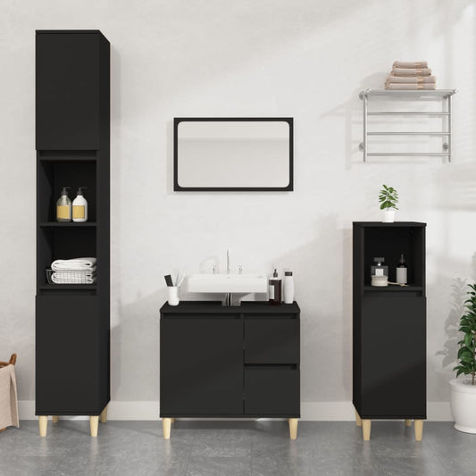 Berkfield Bathroom Cabinet Black 30x30x100 cm Engineered Wood