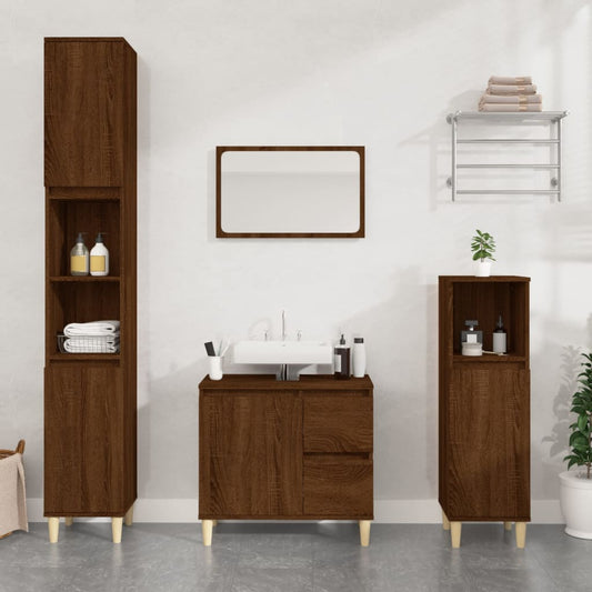 Berkfield Bathroom Cabinet Brown Oak 30x30x100 cm Engineered Wood