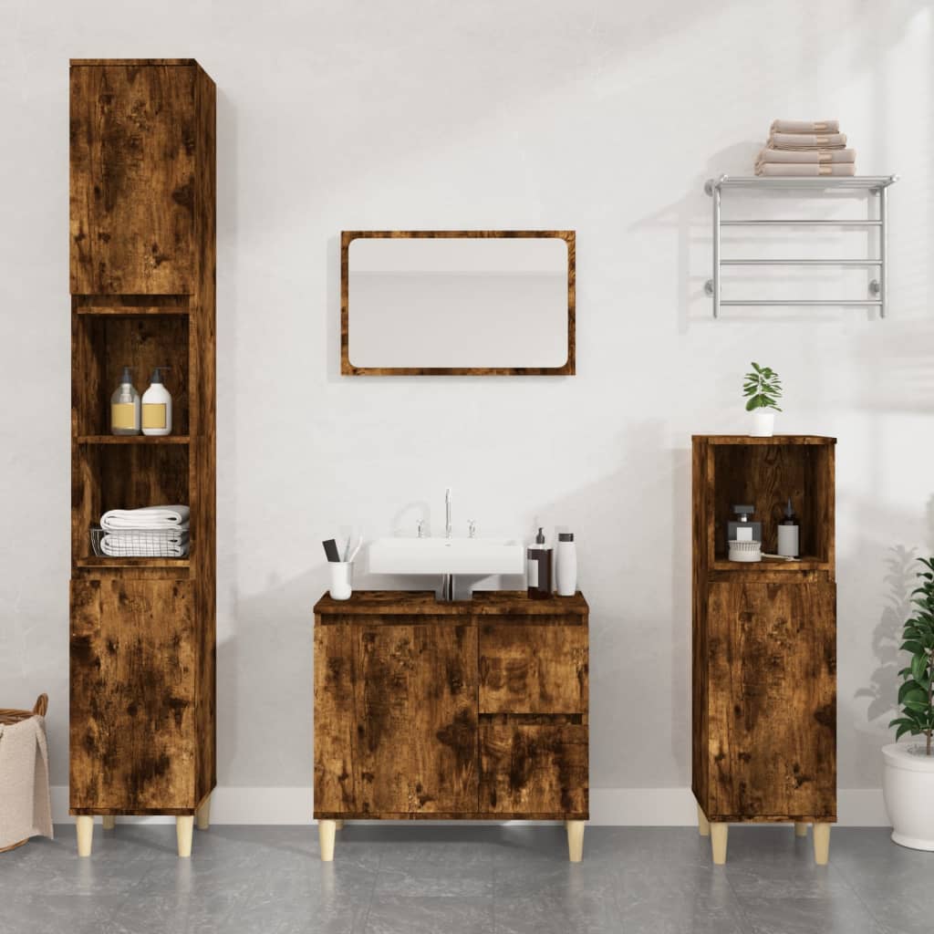 Berkfield Bathroom Cabinet Smoked Oak 65x33x60 cm Engineered Wood