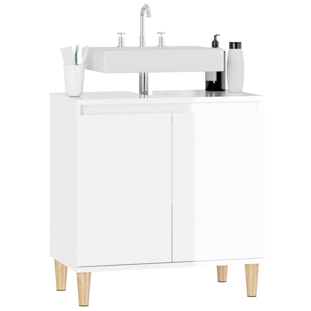 Berkfield Sink Cabinet High Gloss White 58x33x60 cm Engineered Wood
