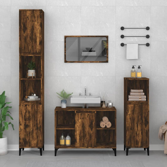 Berkfield Sink Cabinet Smoked Oak 80x33x60 cm Engineered Wood