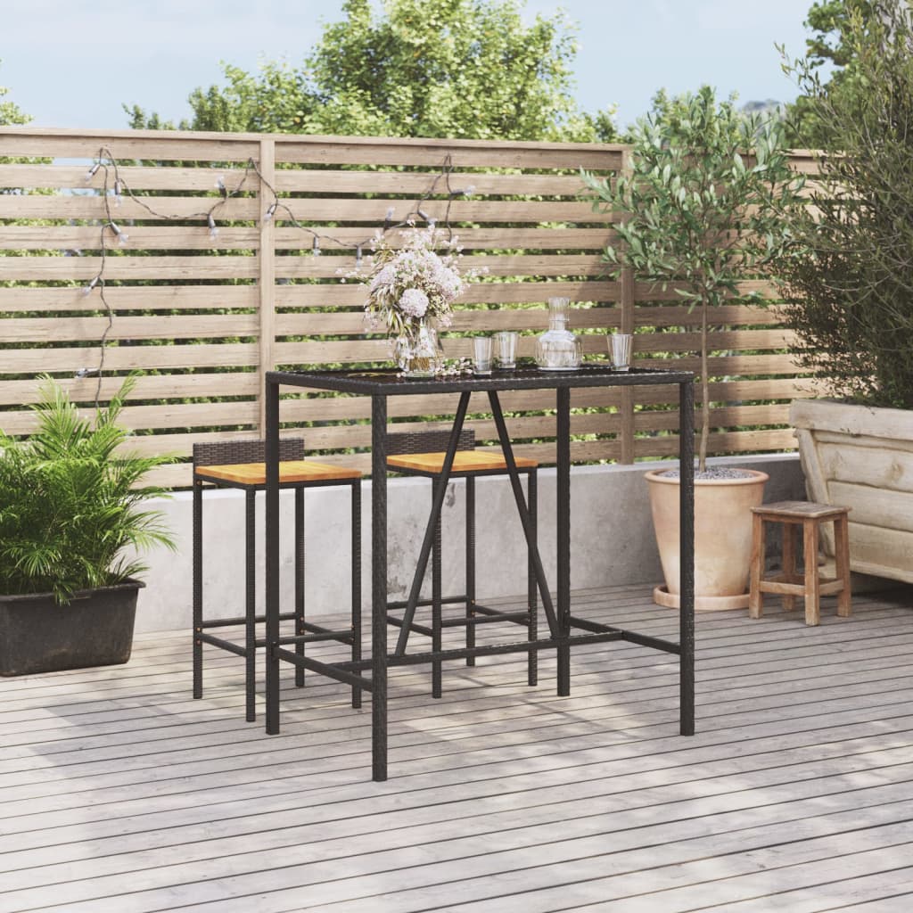 Berkfield Bar Table with Glass Top Black 110x70x110 cm Poly Rattan