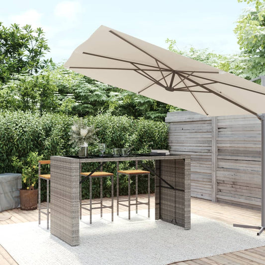 Berkfield Bar Table with Glass Top Grey 185x80x110 cm Poly Rattan