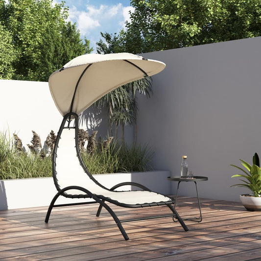 Berkfield Sun Lounger with Canopy Cream 167x80x195 cm Fabric and Steel