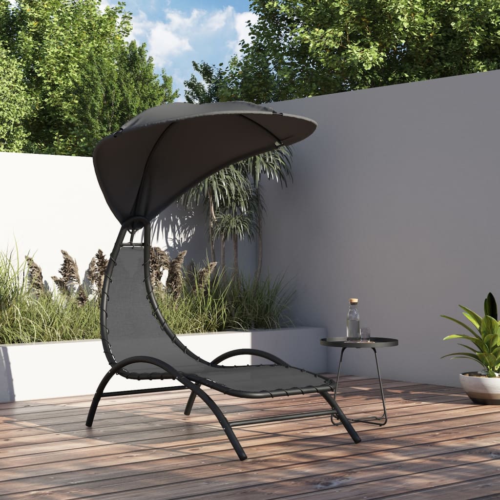 Berkfield Sun Lounger with Canopy Dark Grey 167x80x195 cm Fabric&Steel