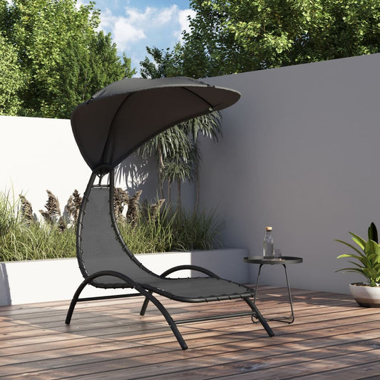 Berkfield Sun Lounger with Canopy Dark Grey 167x80x195 cm Fabric&Steel