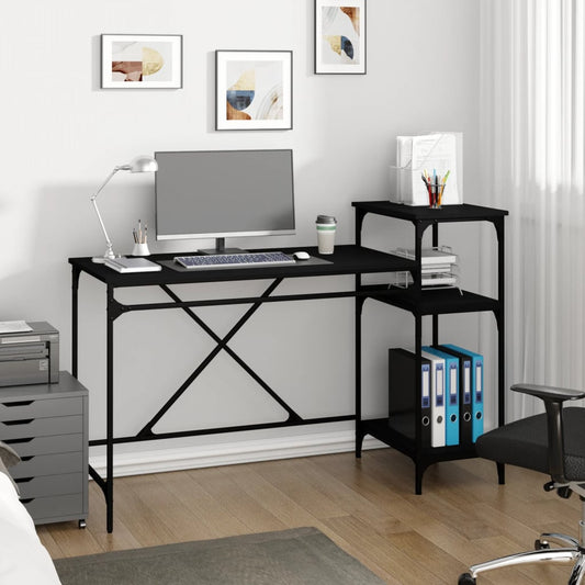 Berkfield Desk with Shelves Black 135x50x90 cm Engineered Wood&Iron