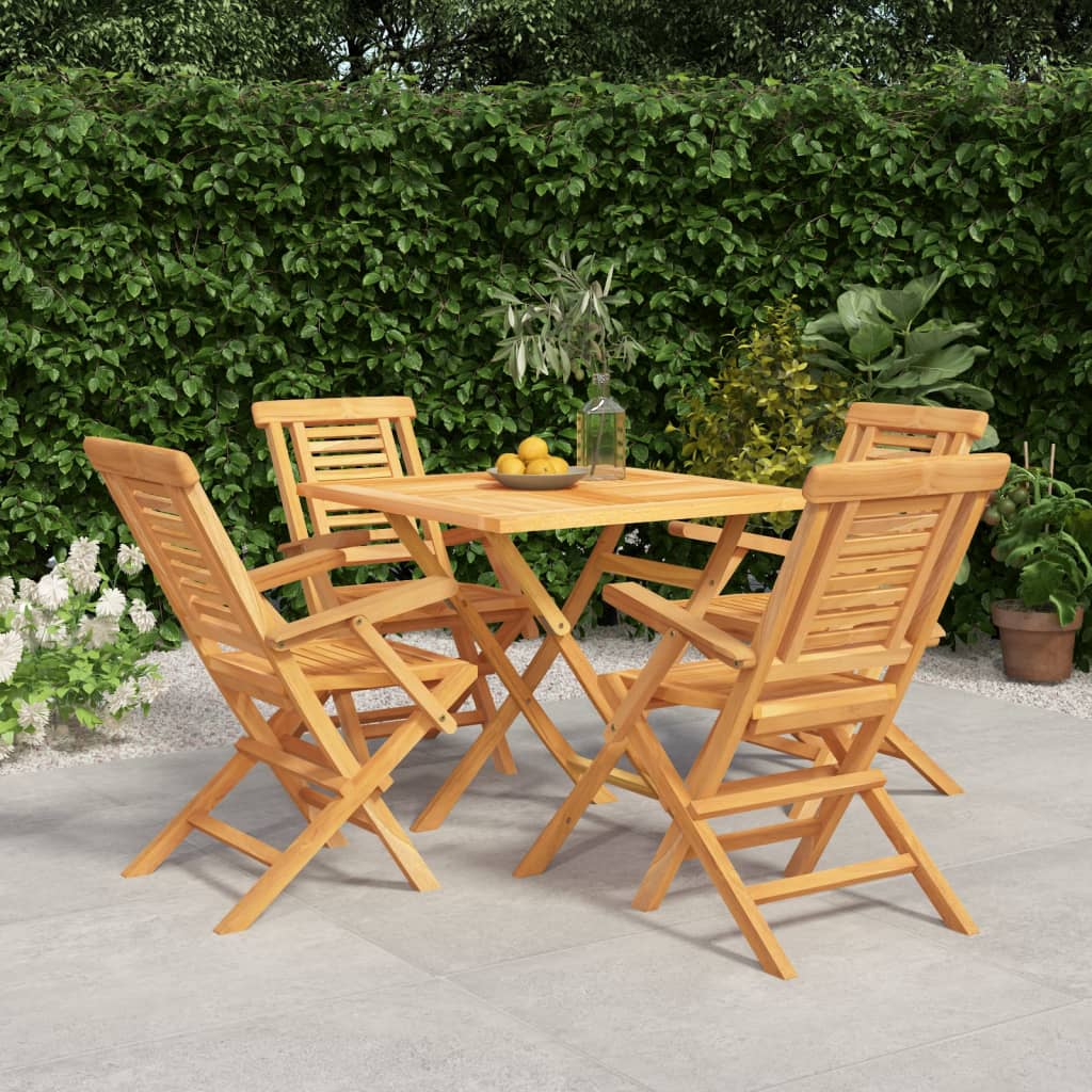 Berkfield 5 Piece Garden Dining Set Solid Wood Teak