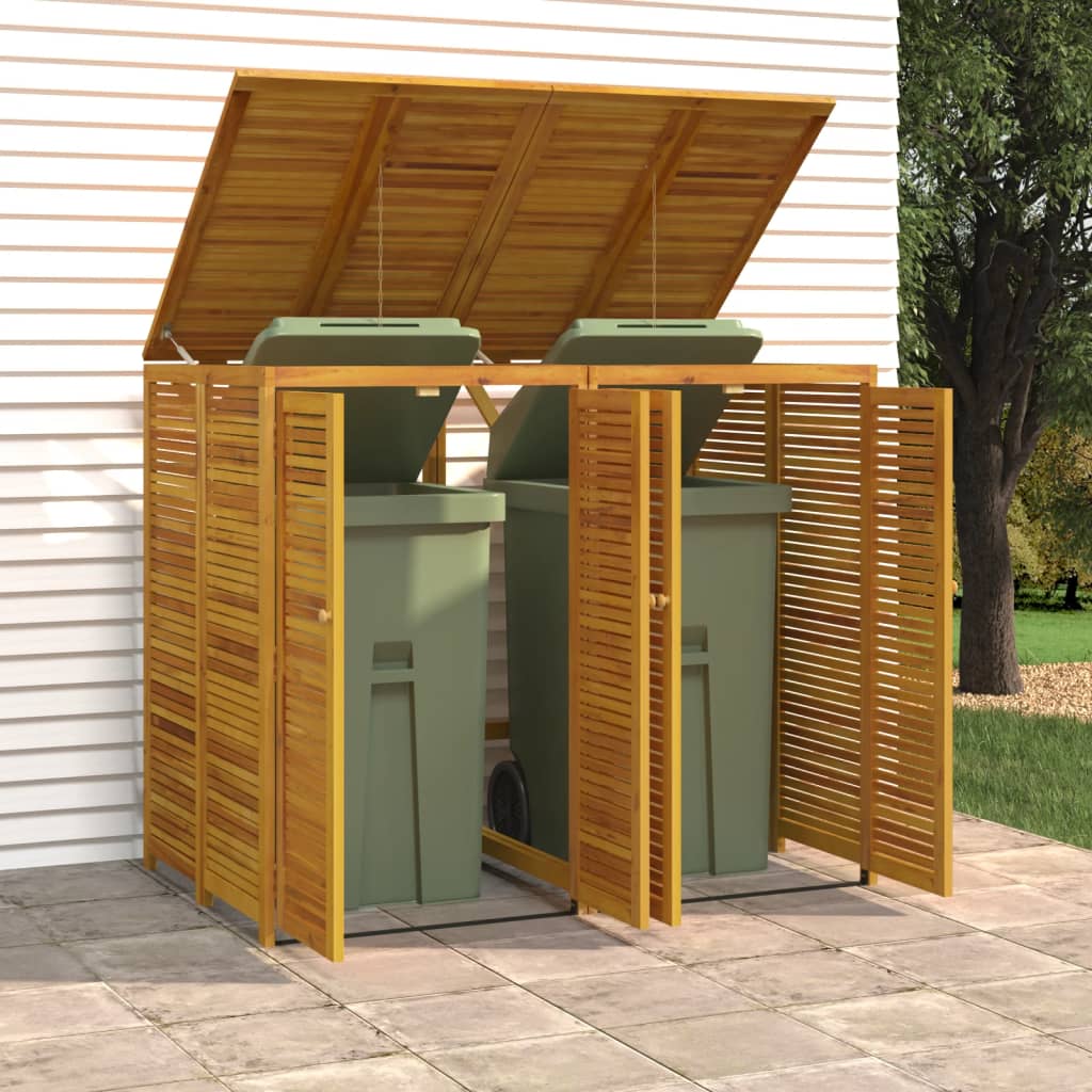 Berkfield Double Garbage Bin Shed 140x89x117 cm Solid Wood Acacia