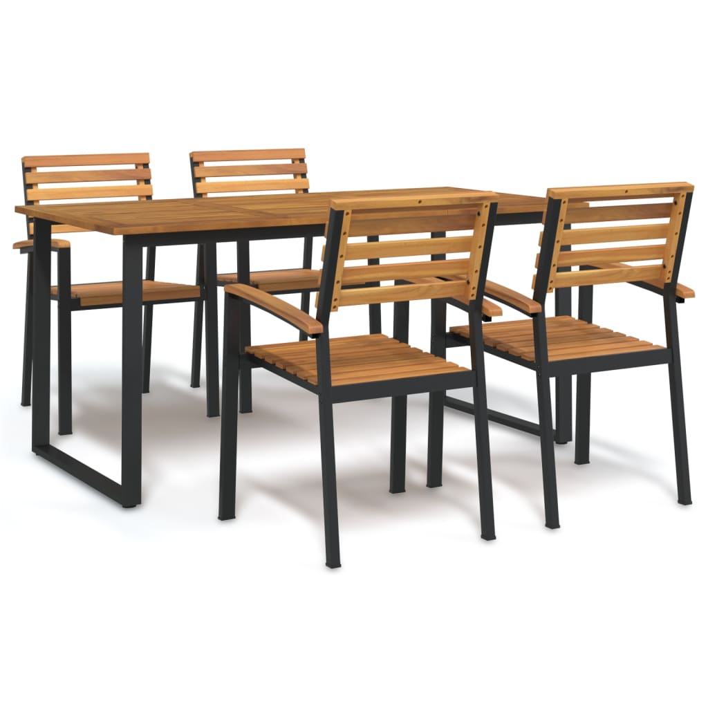 Berkfield 5 Piece Garden Dining Set Solid Wood Acacia and Metal