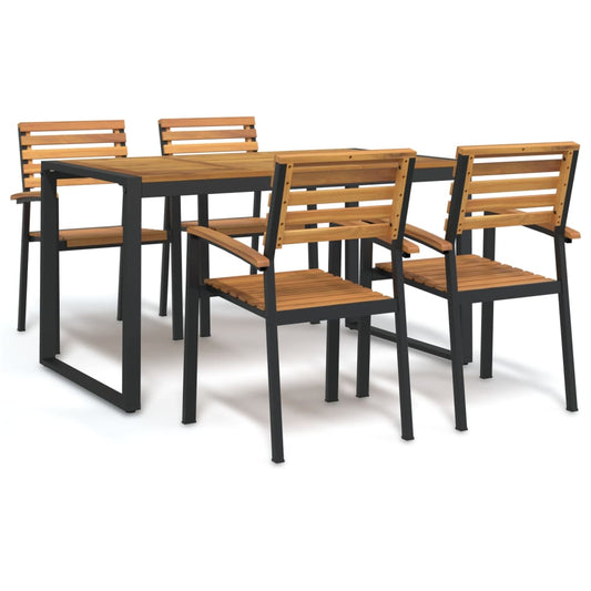 Berkfield 5 Piece Garden Dining Set Solid Wood Acacia and Metal