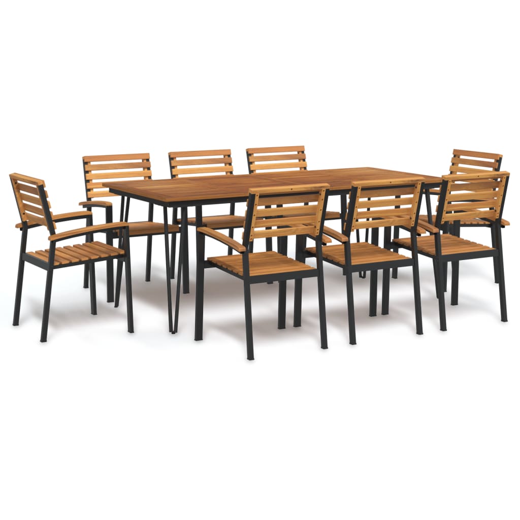 Berkfield 9 Piece Garden Dining Set Solid Wood Acacia and Metal