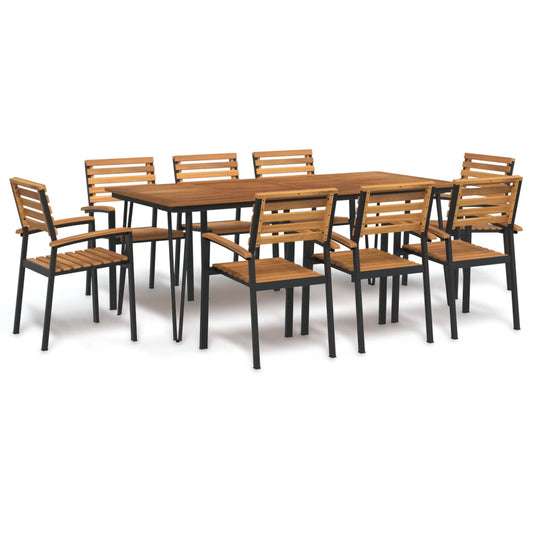 Berkfield 9 Piece Garden Dining Set Solid Wood Acacia and Metal