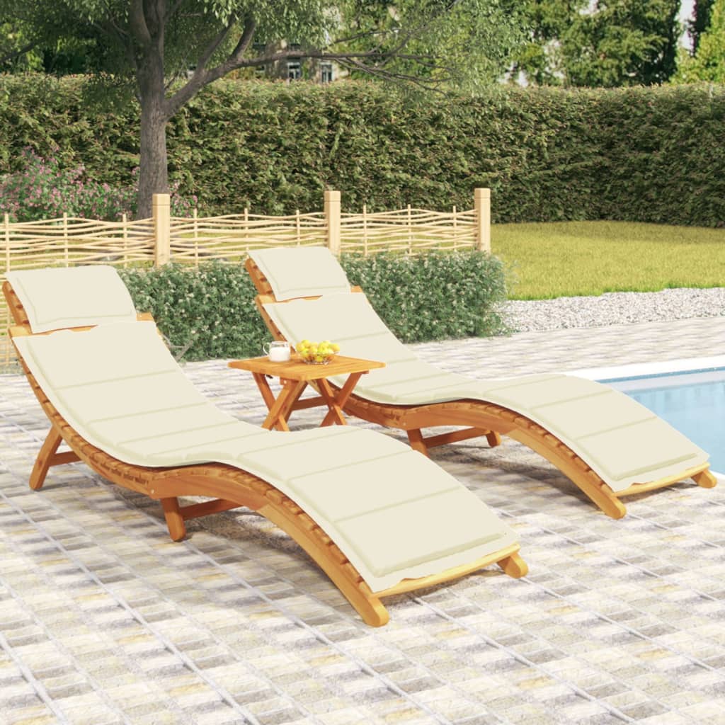 Berkfield Sun Loungers 2 pcs with Cream Cushions Solid Wood Acacia