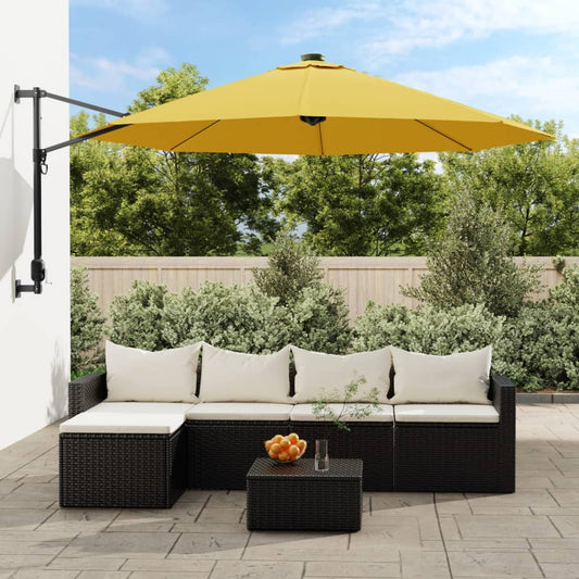 Berkfield Wall-mounted Parasol with LEDs Yellow 290cm