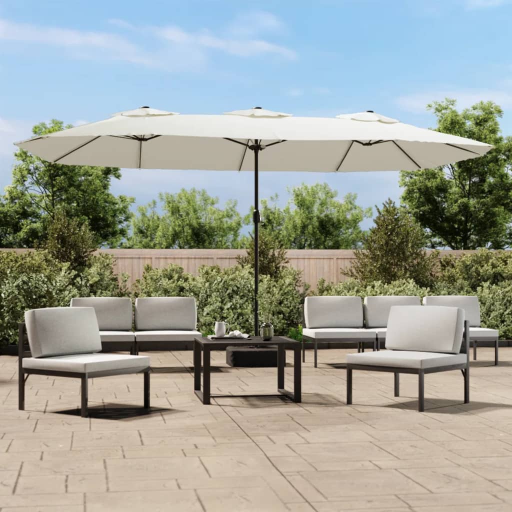 Berkfield Double-Head Parasol with LEDs Sand White 449x245 cm