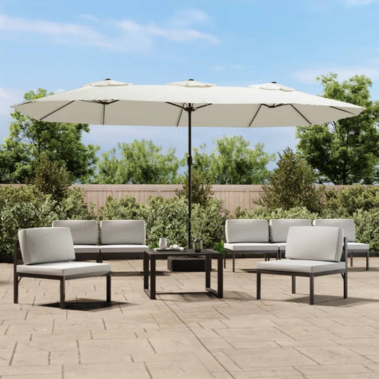 Berkfield Double-Head Parasol with LEDs Sand White 449x245 cm
