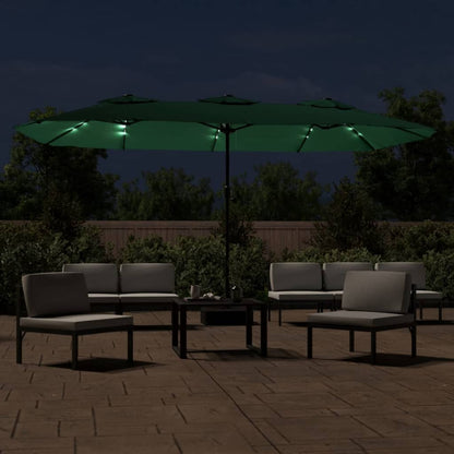 Berkfield Double-Head Parasol with LEDs Green 449x245 cm