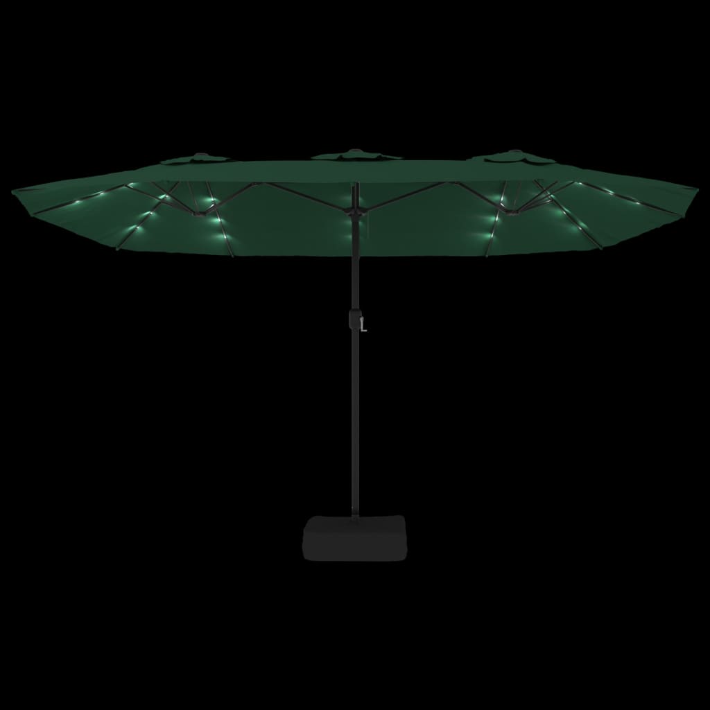 Berkfield Double-Head Parasol with LEDs Green 449x245 cm