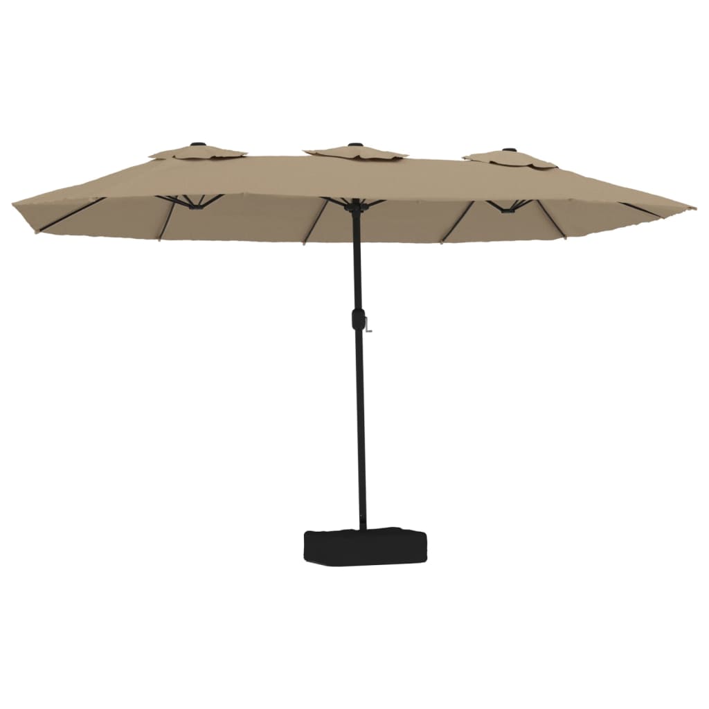 Berkfield Double-Head Parasol with LEDs Taupe 449x245 cm