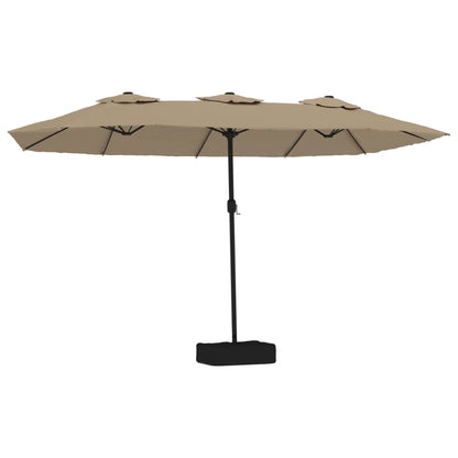 Berkfield Double-Head Parasol with LEDs Taupe 449x245 cm