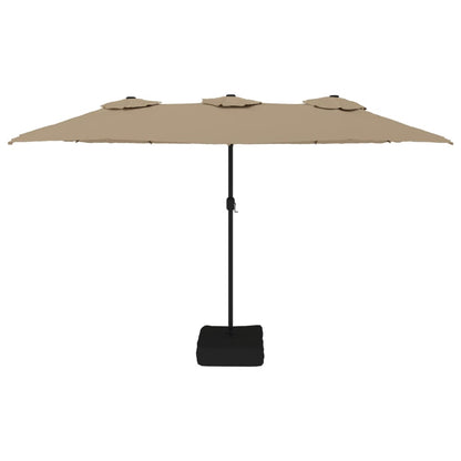 Berkfield Double-Head Parasol with LEDs Taupe 449x245 cm
