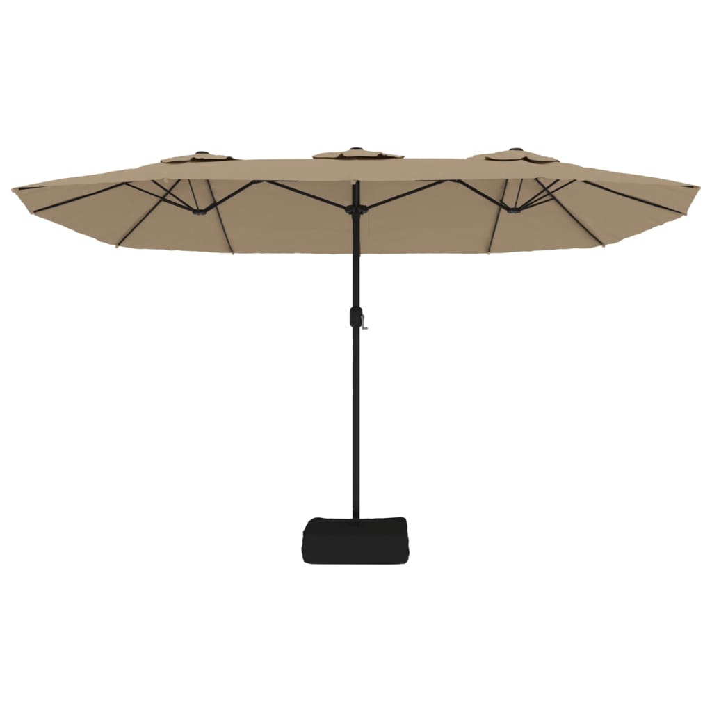 Berkfield Double-Head Parasol with LEDs Taupe 449x245 cm