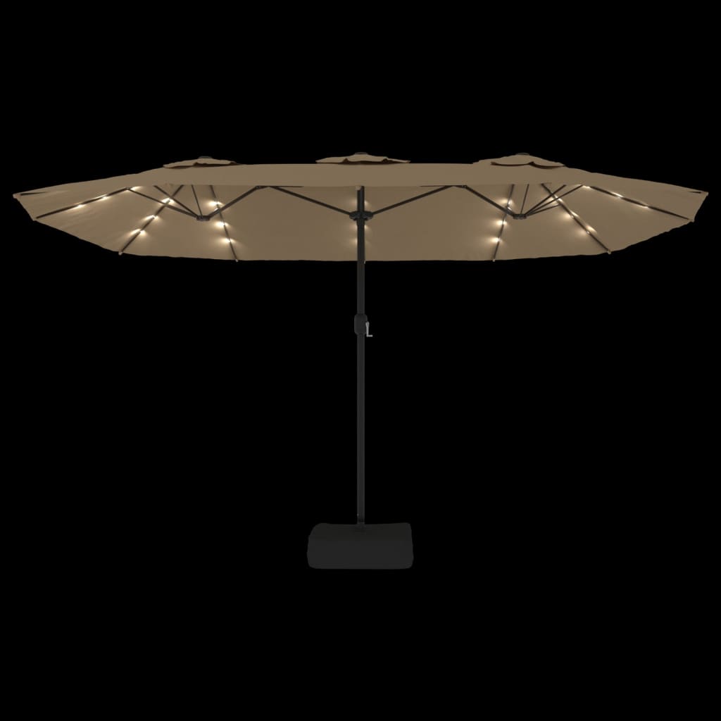 Berkfield Double-Head Parasol with LEDs Taupe 449x245 cm