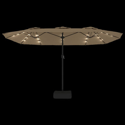 Berkfield Double-Head Parasol with LEDs Taupe 449x245 cm