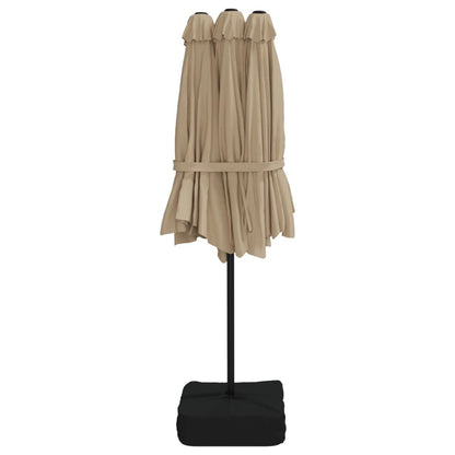 Berkfield Double-Head Parasol with LEDs Taupe 449x245 cm