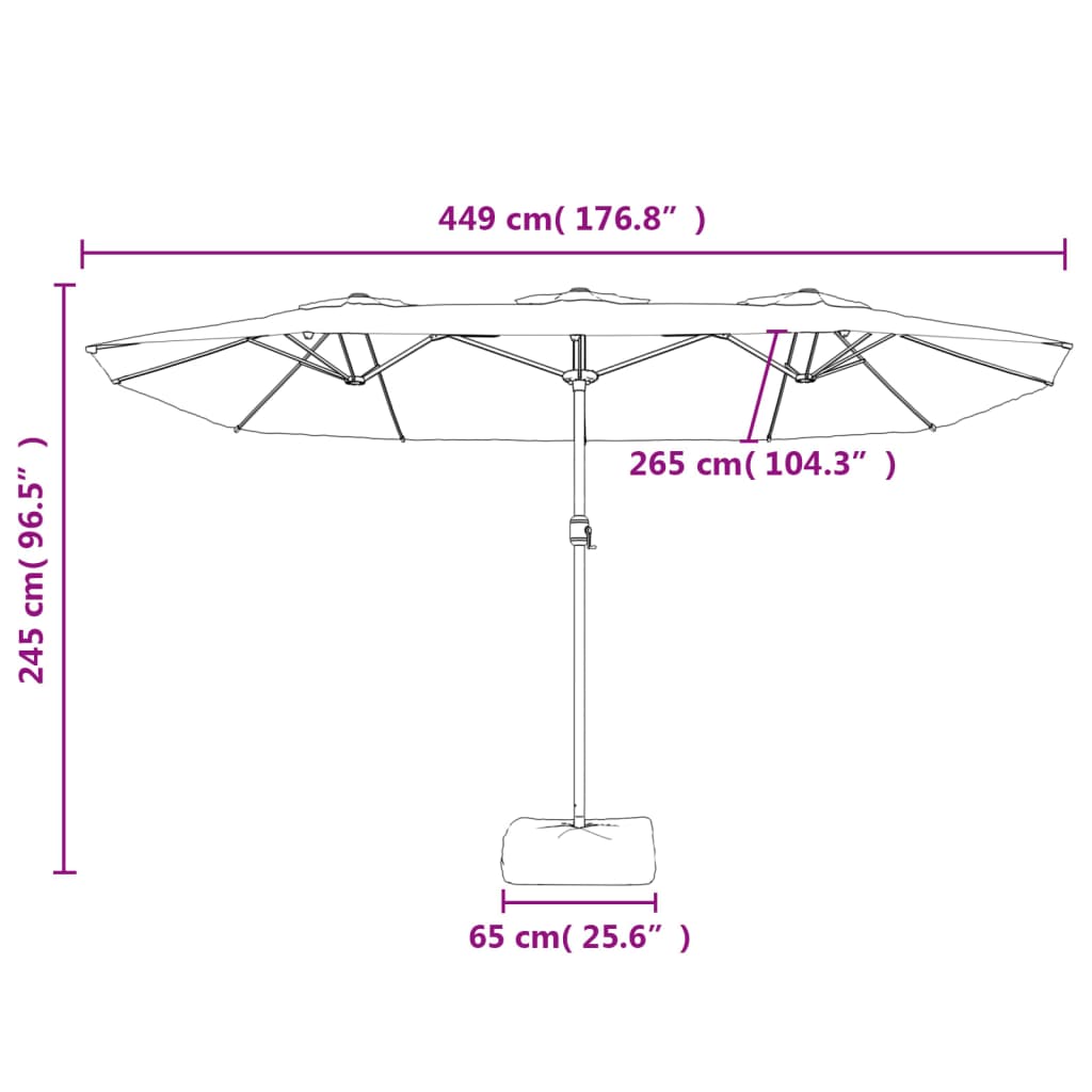 Berkfield Double-Head Parasol with LEDs Taupe 449x245 cm