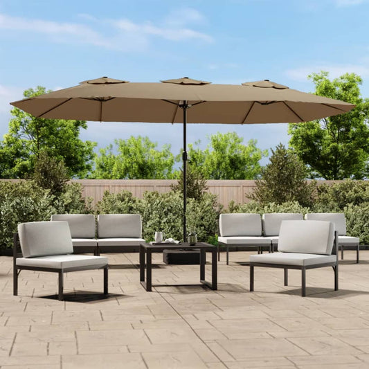 Berkfield Double-Head Parasol with LEDs Taupe 449x245 cm