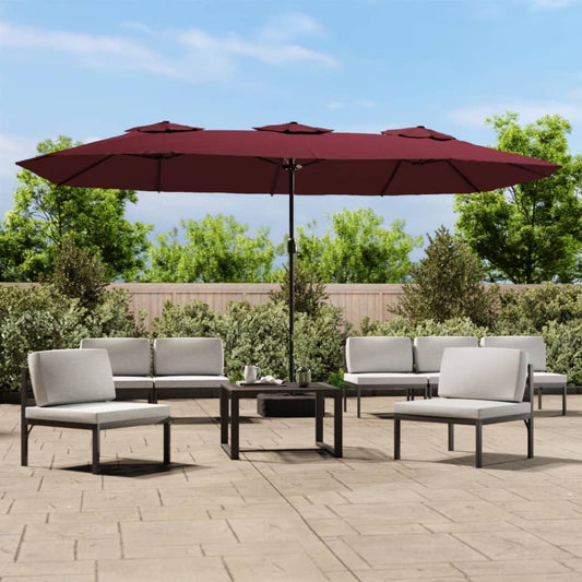 Berkfield Double-Head Parasol with LEDs Bordeaux Red 449x245 cm