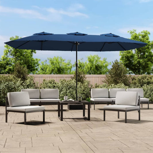 Berkfield Double-Head Parasol with LEDs Azure Blue 449x245 cm