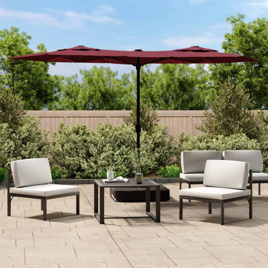 Berkfield Double-Head Parasol with LEDs Bordeaux Red 316x240 cm