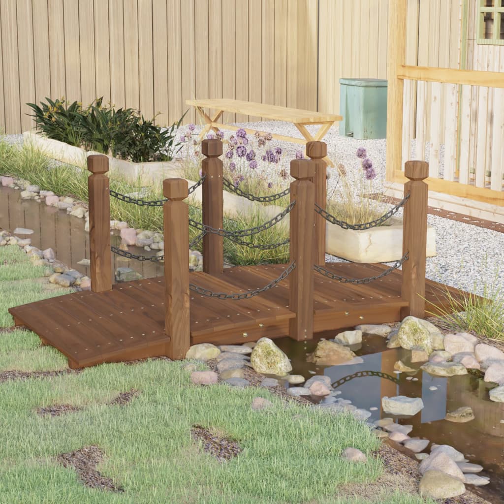 Berkfield Garden Bridge with Chain Railings 150x67x56cm Solid Wood Spruce