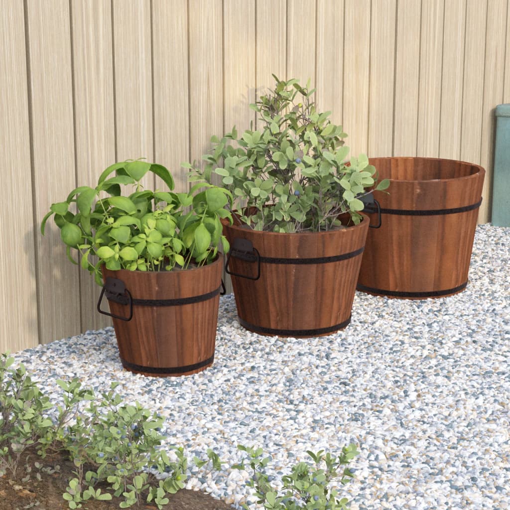 Berkfield 3 Piece Wooden Bucket Planter Set Solid Wood Fir