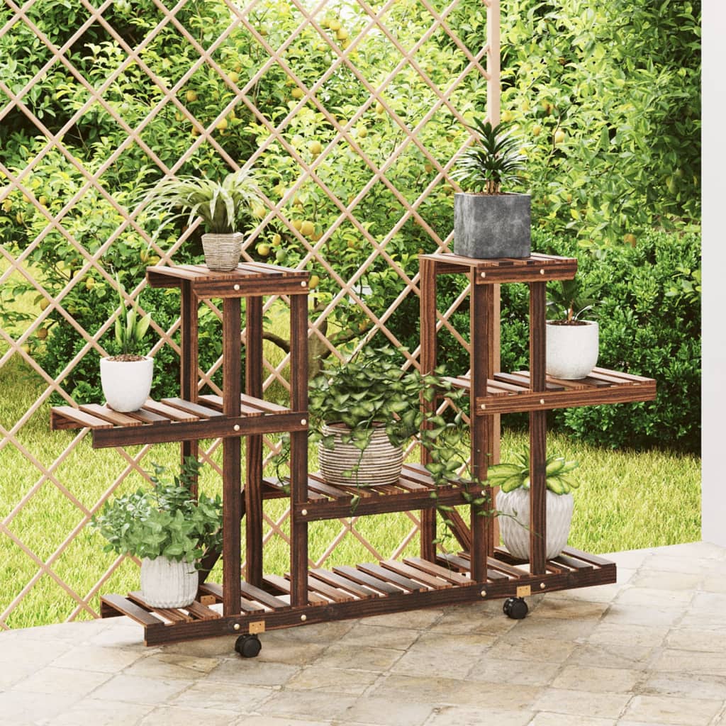 Berkfield Flower Stand with Wheels 110x25x78 cm Solid Wood Fir
