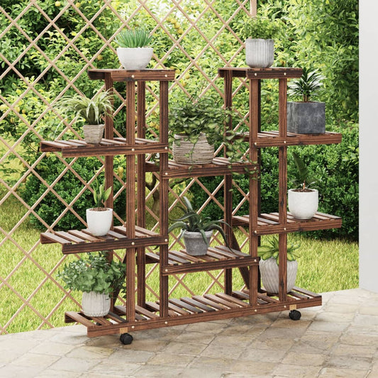 Berkfield Flower Stand with Wheels 110x25x115 cm Solid Wood Fir