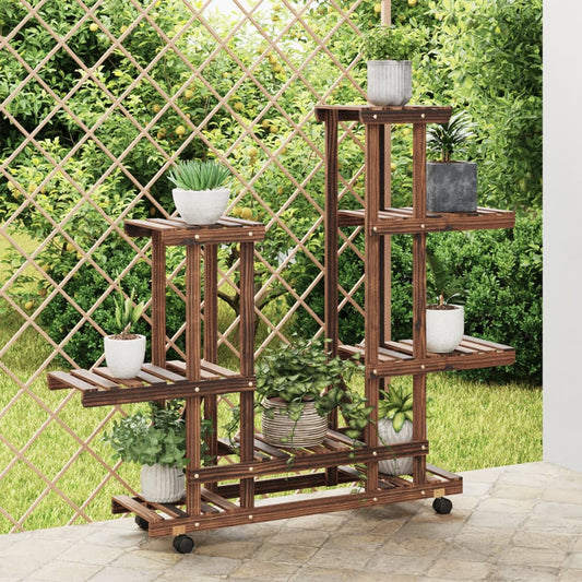Berkfield Flower Stand with Wheels 95x25x101 cm Solid Wood Fir