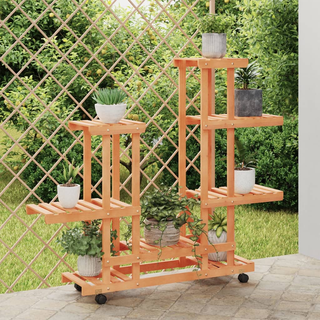 Berkfield Flower Stand with Wheels 95x25x101 cm Solid Wood Fir
