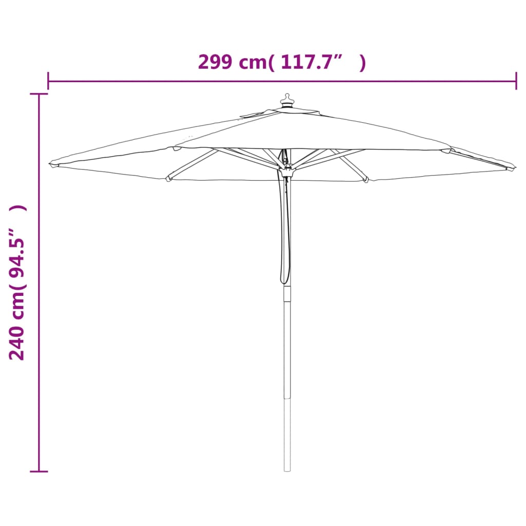 Berkfield Garden Parasol with Wooden Pole Bordeaux Red 299x240 cm